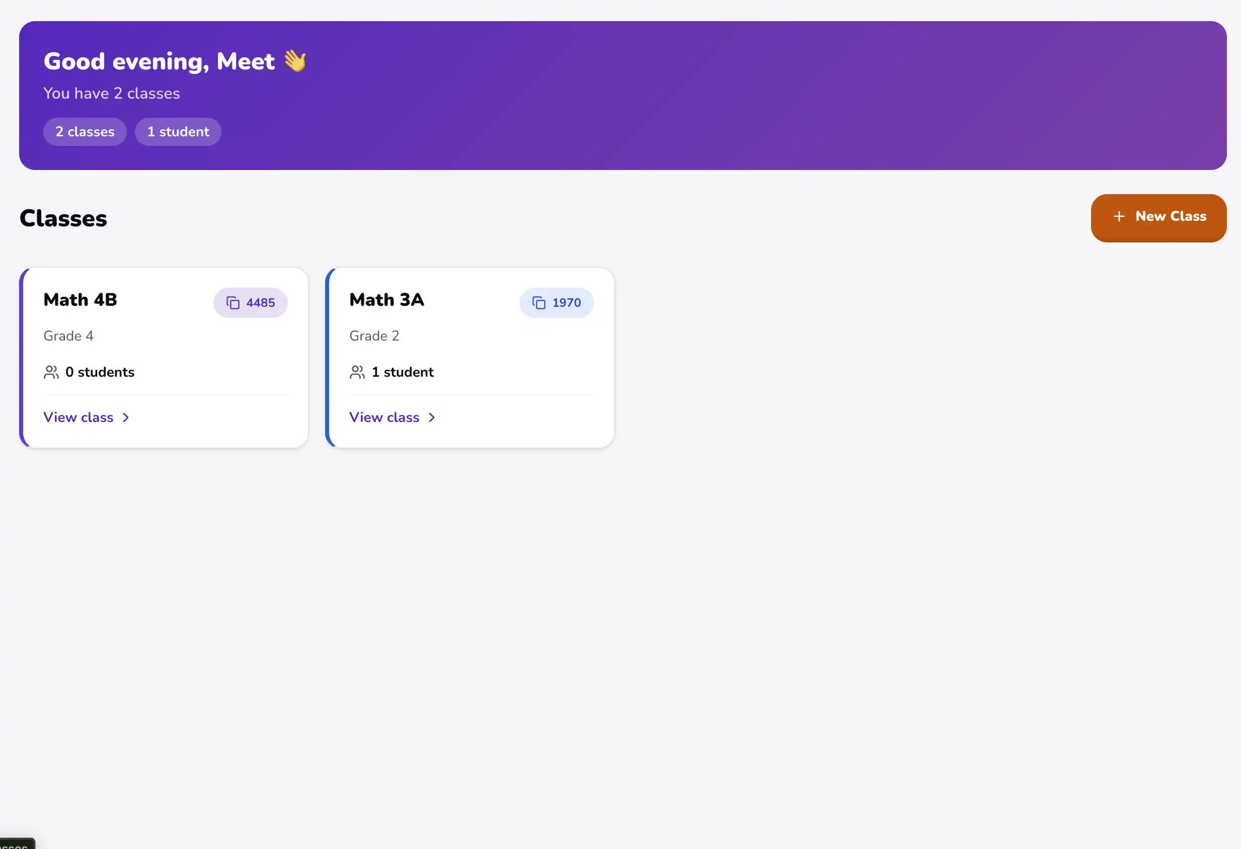 Playpower Games class list showing multiple classes managed from one dashboard